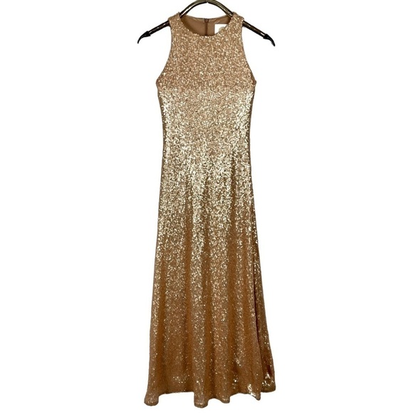 REVELRY ASTIR ROSE GOLD SEQUIN STRETCH SLEEVELESS BRIDESMAID FORMAL GOWN - Picture 3 of 12
